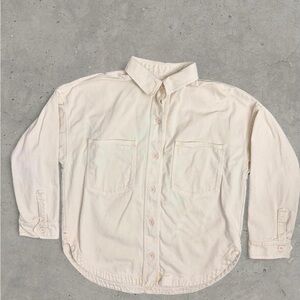 Xirena Oversized Denim Shacket Jacket Size Large 100% Cotton USA Made Distressed